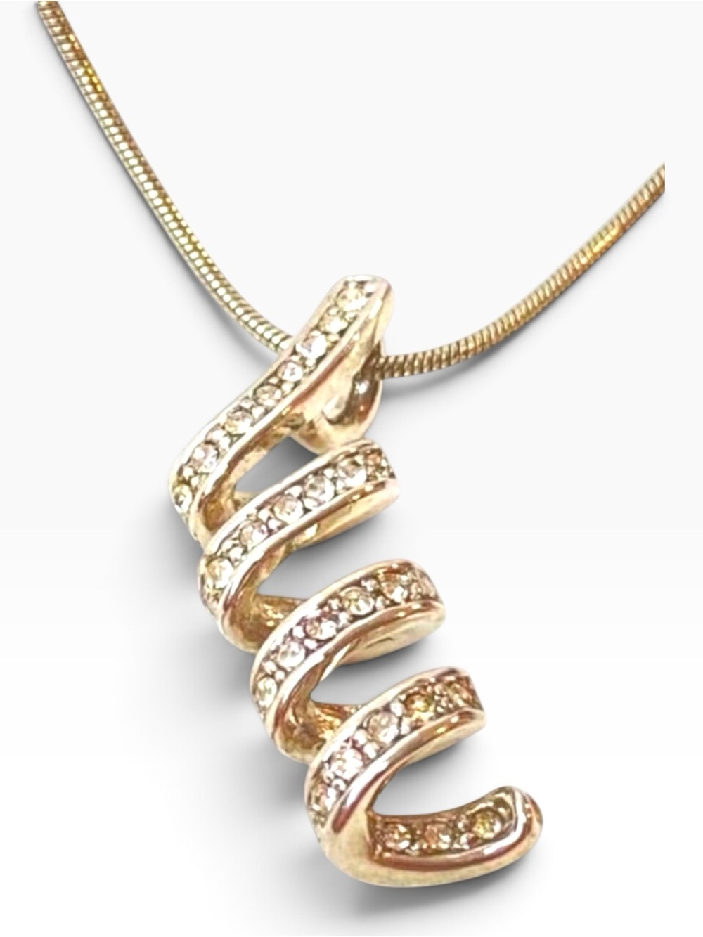 Bijoux Terner Rhinestone Spiral Pendant Necklace Silver Tone Adjustable Chain